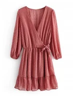 Sukienki - Letnia sukienka szyfonowa z kokardą : Kolor - Różowy - miniaturka - grafika 1