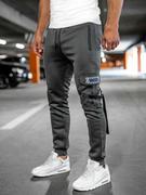 Spodnie sportowe męskie - Grafitowe ocieplane bojówki spodnie męskie joggery dresowe Denley HW2206 - miniaturka - grafika 1