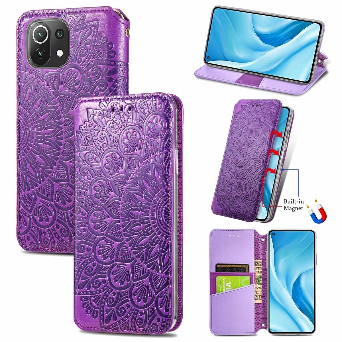 Pokrowiec König Design kompatybilny z etui na telefon komórkowy Xiaomi Mi 11 Lite ze skóry syntetycznej - Fioletowe etui na telefon komórkowy