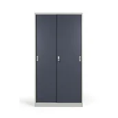 Szafy biurowe - B2B Partner Metalowa szafa z przesuwnymi drzwiami, demontowana, 4 półki, 1000 x 1990 x 450 mm, ciemnoszary 908020 - miniaturka - grafika 1