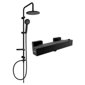 Panele prysznicowe - Mexen Carl zestaw prysznicowy natynkowy z deszczownicą i baterią prysznicową termostatyczną Cube, czarny - miniaturka - grafika 1