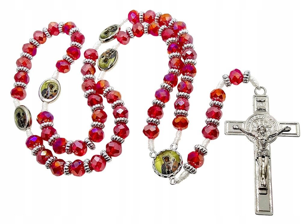 Różaniec Kryształowy Czerwony Matka Boska Częstochowska R2413CCZ