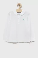 Bluzki dla chłopców - United Colors of Benetton longsleeve bawełniany dziecięcy kolor biały gładki - miniaturka - grafika 1