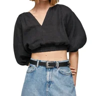 Bluzki damskie - Bluzka damska Pepe Jeans Prabha lniana czarna-M - miniaturka - grafika 1