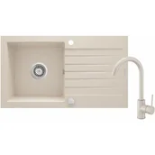 Zlewozmywaki - Deante Zorba Zestaw Zlewozmywak granitowy jednokomorowy 76x44 cm + bateria + syfon beżowy ZQZV5113 - miniaturka - grafika 1