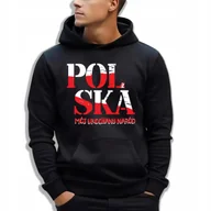 Bluzy męskie - Bluza Męska Czarna z Kapturem POLSKA UKOCHANY NARÓD Patriotyzm Wzory XXL - miniaturka - grafika 1