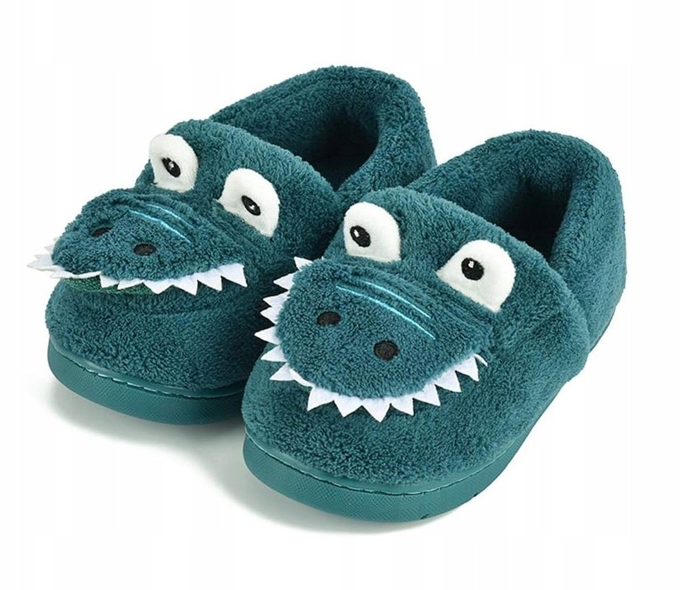 KAPCIE DZIECIĘCE CIEPŁE pluszowe 20- 21 zabawne dla dzieci wsuwane krokodyl