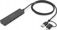 Huby USB - HUB USB Digitus Hub USB 3.0/Koncentrator DIGITUS 4-portowy SlimLine USB A + adapter USB-C 1,2m 5Gbps złącze zasilania USB-C - miniaturka - grafika 1