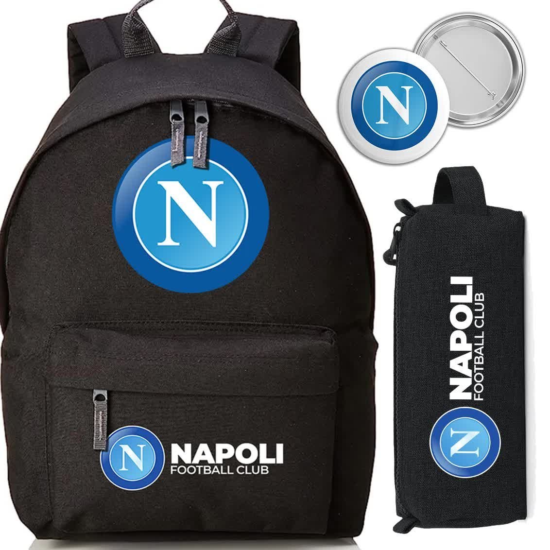 Zestaw do Szkoły Czarny Plecak + Piórnik + Pin NAPOLI FOOTBALL CLUB Piłka