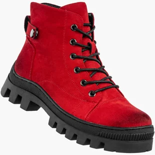 Botki Damskie Buty Trapery Trzewiki Ocieplane Na Zimę Czerwone Potocki 25-19317RD Czerwony 36 - Botki damskie - miniaturka - grafika 1