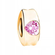 Bransoletki - Złoty Charms Serce Różowa Cyrkonia Kryształ Koralik Beads SREBRO 925 - miniaturka - grafika 1