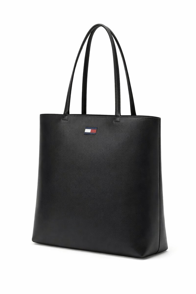 TOMMY HILFIGER CZARNY SHOPPER Z LOGO I KLASYCZNYM WZOREM 40x33x12 1I3A