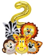 Baby shower i roczek - BALONY SAFARI Roczek Zestaw balonów ZOO Dżungla cyfra 0-9 złota urodziny - miniaturka - grafika 1