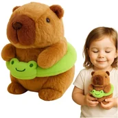 Maskotki i pluszaki - Pluszowa Kapibara Zielone Koło Ratunkowe Z Żabą Brązowa 20cm - miniaturka - grafika 1