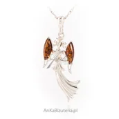 Wisiorki - ankabizuteria.pl Zawieszka srebrna z bursztynem KOBIETA ANIOŁ - miniaturka - grafika 1