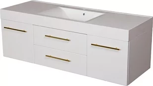 Szafka wisząca biały mat z umywalką 140 cm Nela Belli Gold Gante - Szafki łazienkowe - miniaturka - grafika 1