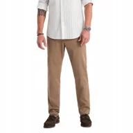 Spodnie męskie - Męskie spodnie chino REGULAR FIT - ciemnobeżowe V2 OM-PACP-0184 L - miniaturka - grafika 1
