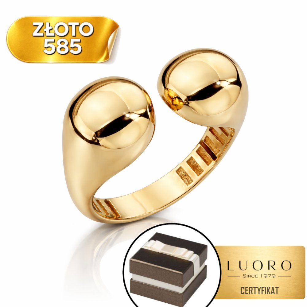 PIERŚCIONEK ZŁOTY 585 14K KULKI GŁADKIE WYRAFINOWANY DESIGN R09