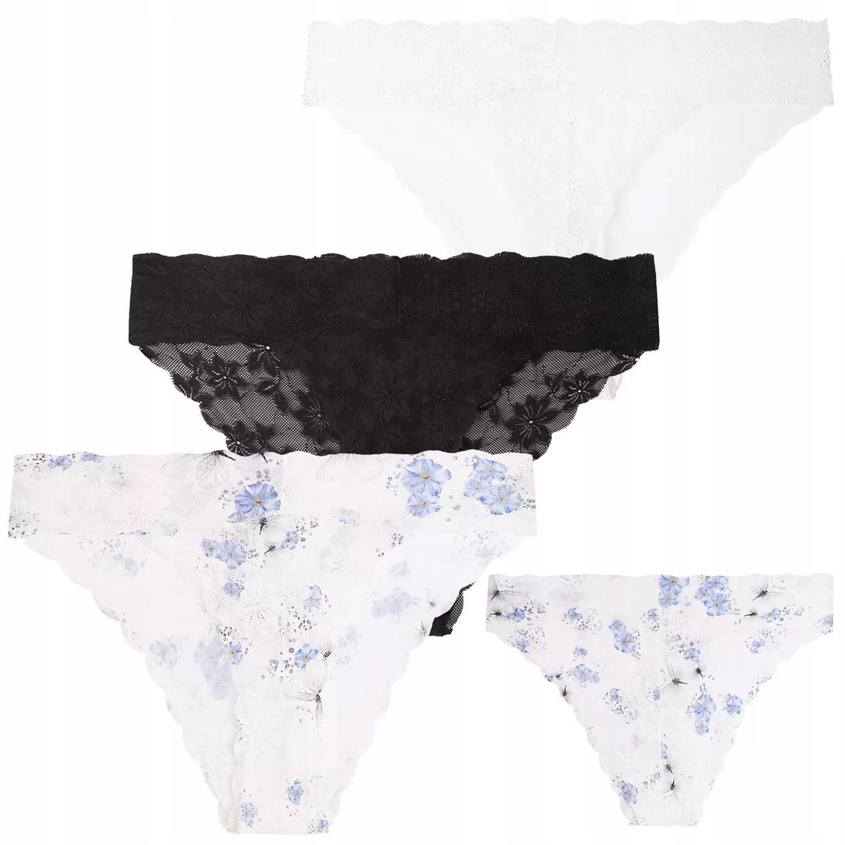 3X MAJTKI DAMSKIE FIGI BIKINI KOBIECE W KWIATY KORONKOWE MORAJ S