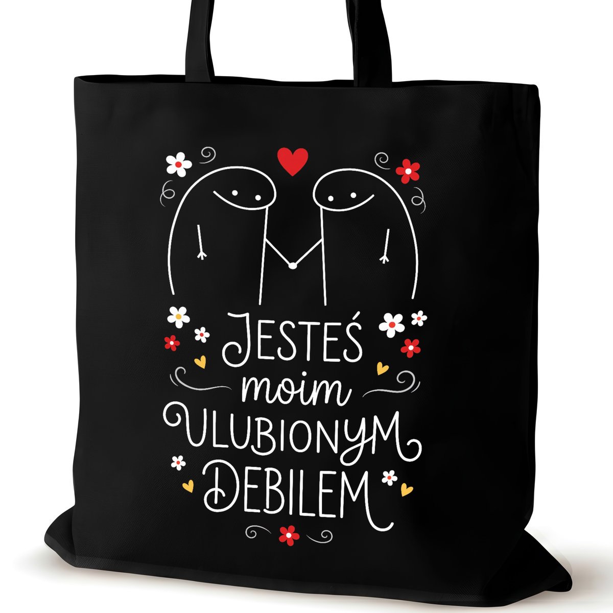 Czarna torba bawełniana dla VIRAL na ramię napisem pracy duża śmieszna