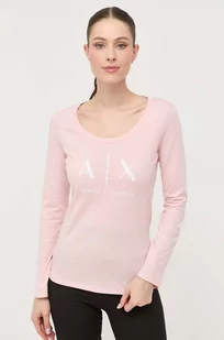 Armani Exchange longsleeve bawełniany kolor różowy - Bluzki damskie - miniaturka - grafika 1