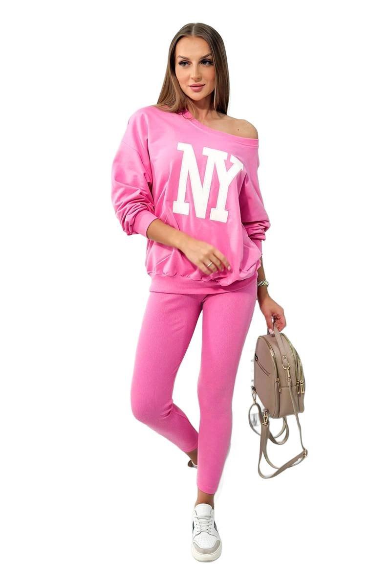 Komplet bawełniany bluza + legginsy różowy