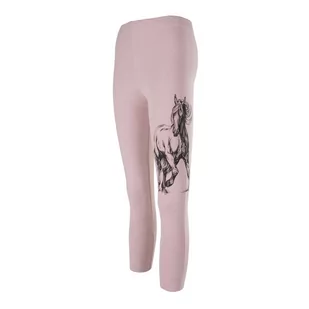 Dziewczęce legginsy, pudrowy róż, z nadrukiem (czarny koń), Tup Tup - Legginsy - miniaturka - grafika 1