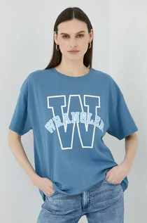 Koszulki sportowe damskie - Wrangler t-shirt bawełniany kolor niebieski - grafika 1
