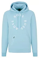 Bluzy męskie - BOSS Męska bluza z kapturem Soody 2 z mieszanki bawełny z zakrzywionym logo i grafiką w kratkę, Light/Pastel Blue451, S - miniaturka - grafika 1