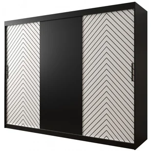 Szafa przesuwna trzydrzwiowa garderoba do przedpokoju JODEŁKA 250 dąb artisan czarna biała - Szafy - miniaturka - grafika 1