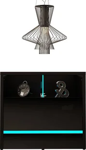 MEGSTYL SZAFKA NOCNA 50CM Z LISTWĄ LED I 1 SZUFLADĄ - DISPARO 3 Czarny mat - Czarny połysk - Szafki nocne - miniaturka - grafika 1