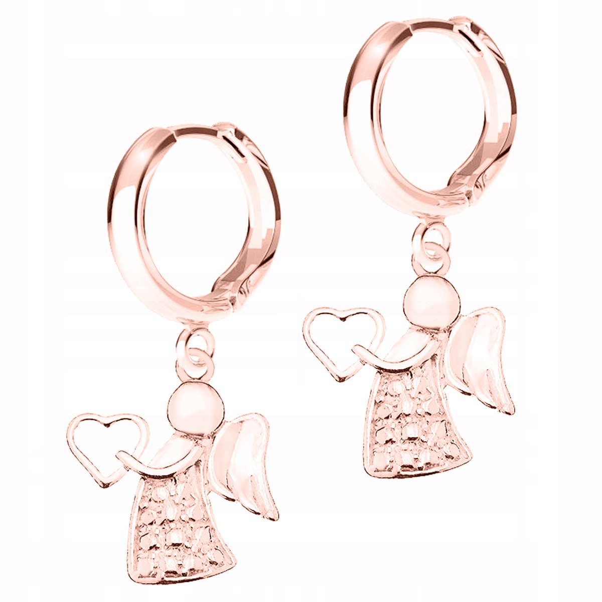 Kolczyki Pozłacane Serca z Aniołami Anioły Aniołki Anioł Stróż SREBRO 925