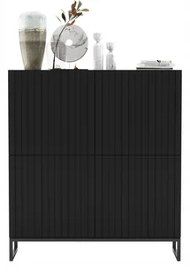 Komoda Rtv Loft Industrialna Szafka Rtv Czarna Mat 112 cm Glamour Ryflowana - Komody - miniaturka - grafika 1