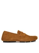Mokasyny damskie - Calvin Klein Mokasyny Square Driver Suede HW0HW02844 Brązowy - miniaturka - grafika 1