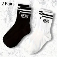 Skarpetki damskie - TEMU 2- Unisex Skarpetki Sportowe - Czarno-Białe Kontrastowe z Wyrazistym Nadrukiem i Paskami, Oddychające Skarpety do Połowy Łydów dla Mężczyzn i - miniaturka - grafika 1