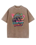 Koszulki i topy damskie - Koszulka oversize efekt sprania Kolorowy Kameleon brązowy M - miniaturka - grafika 1