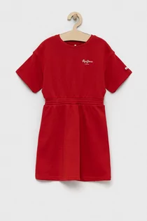 Sukienki i spódniczki dla dziewczynek - Pepe Jeans sukienka bawełniana dziecięca PJL GJ Non-denim kolor czerwony mini rozkloszowana - grafika 1