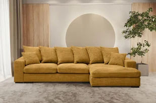 Sofa w kształcie L GABON narożnik z funkcją spania tkanina Zoom żółty prawy - Narożniki - miniaturka - grafika 1