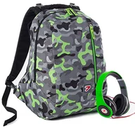 Plecaki - Plecak Seven – The Double – 2 w 1, dwustronny, szary i zielony, łącznie ze słuchawkami – szkoła podstawowa i średnia, zielony, nowoczesny, zielony, nowoczesny - miniaturka - grafika 1