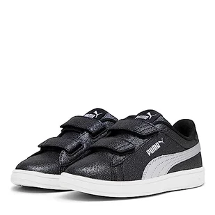 PUMA Damskie trampki Smash 3,0 L Glitter Velcro V Ps, Puma Czarny PUMA Srebrny PUMA Biały, 13 UK Child - Trampki damskie - miniaturka - grafika 1