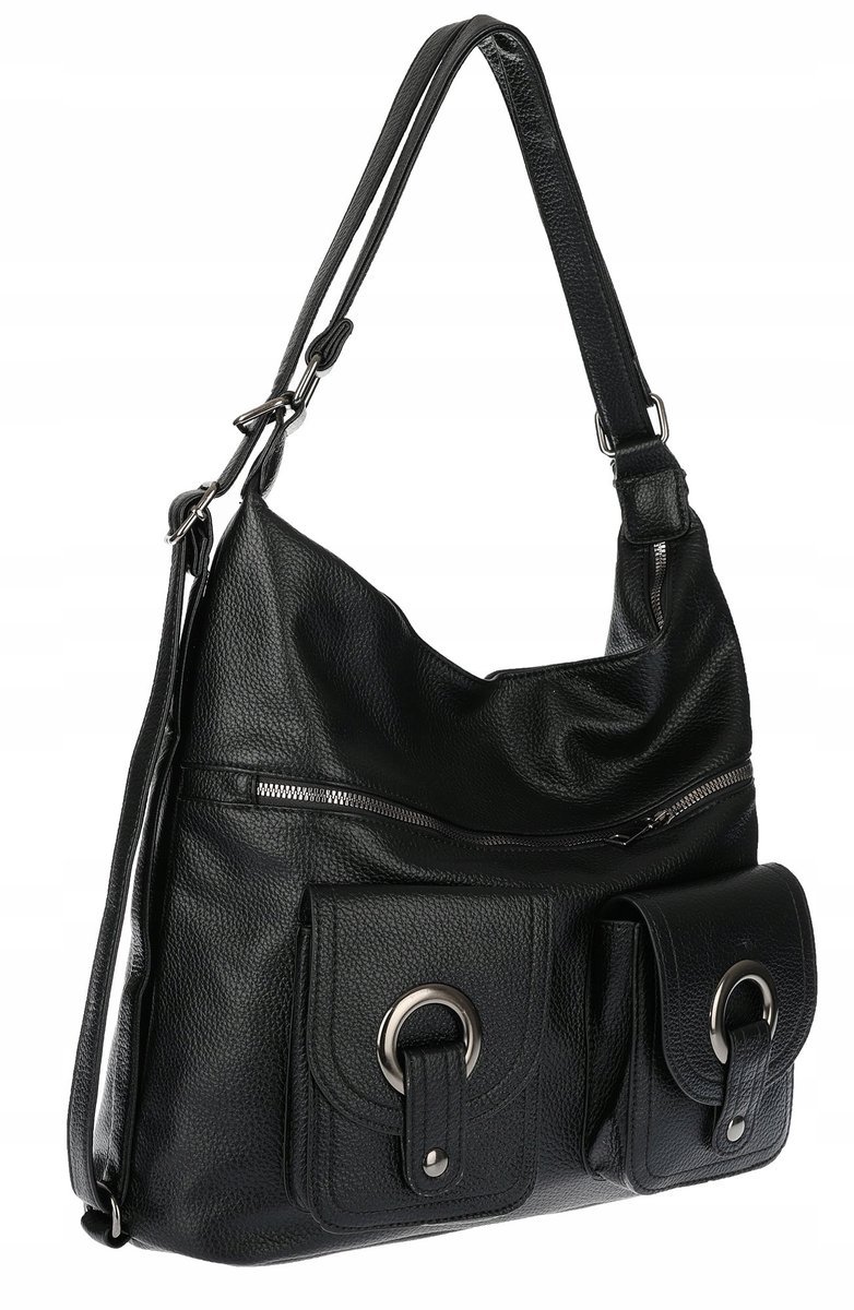 Torebka Damska Shopper Plecak Miejska 2w1 Worek Torba na Ramię 88020 Czarna