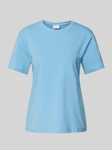 T-shirt z prążkowanym, okrągłym dekoltem model ‘NORA’ - Koszulki i topy damskie - miniaturka - grafika 1