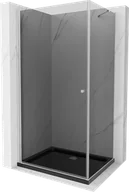 Kabiny prysznicowe - Mexen Pretoria kabina prysznicowa uchylna 90x100 cm, grafit, chrom + brodzik Flat, czarny - 852-090-100-01-40-4070 - miniaturka - grafika 1