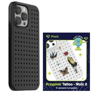 Zestaw Etui Pinit Dynamic + Tattoo Pin iPhone 14 Pro Max 6.7" czarny/black wzór 2 - Etui i futerały do telefonów - miniaturka - grafika 1
