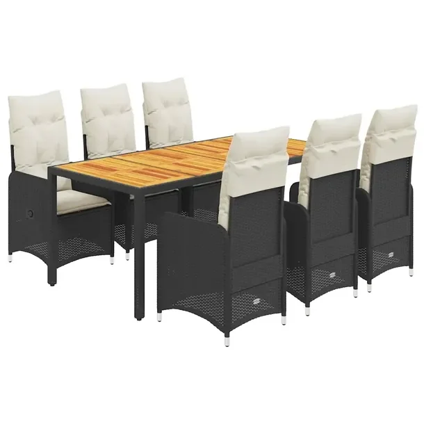 Zestaw bistro ogrodowy z 6 krzesłami i stołem, czarny, rattan PE, akacja