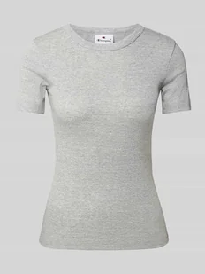T-shirt z prążkowanym okrągłym dekoltem - Koszulki i topy damskie - miniaturka - grafika 1