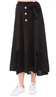 Apaszki i szaliki damskie - Bonateks Women Skirt 100% Len Made in Italy, długa spódnica z guzikami z paskiem na szalik, czarna, rozmiar: L, czarny, L - grafika 1