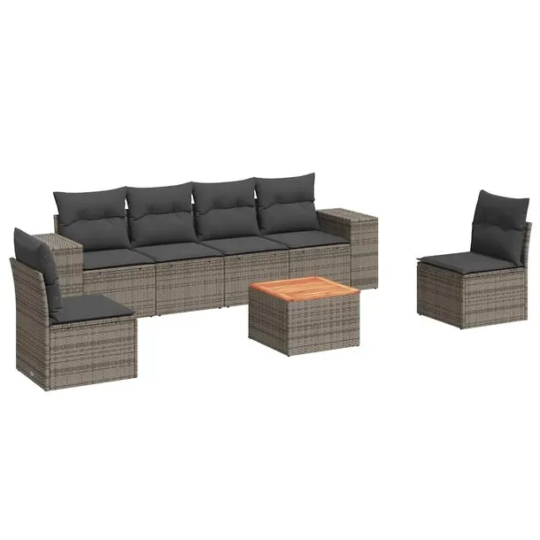 Modułowy zestaw mebli ogrodowych szary z poduszkami, rattan PE, 55x62x69 c