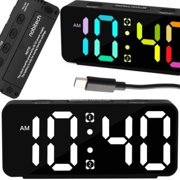 Budzik Zegar Elektroniczny Led Cyfrowy Stojący Głośny Kolorowy Kabel Usb