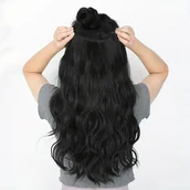 Pozostałe akcesoria fryzjerskie - TEMU YUSULAXI 24-calowe wklęsłe przedłużenia włosów w kształcie litery V, unisex-dorosły, długie falowane kręcone, ombre czarno-brązowe, syntetyczny - miniaturka - grafika 1